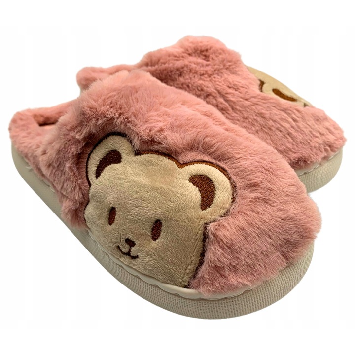 Papuci de casa dama Chung shi, model Ursulet, textil, roz/bej, 36-37 EU