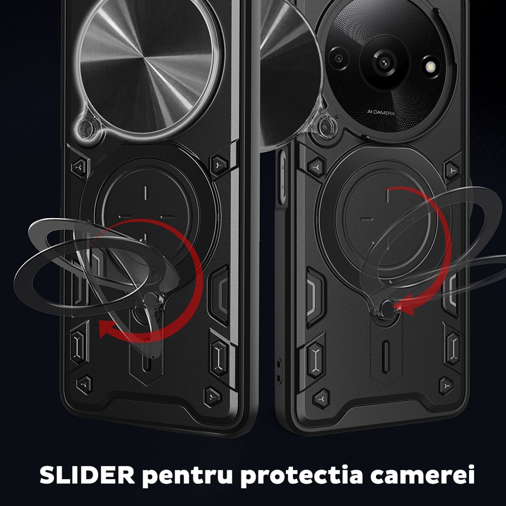Husa pentru Honor Magic 8 Pro, CamGuard Pro Kickstand, Slider Camera, Antisoc, Protectie Superioara, Negru