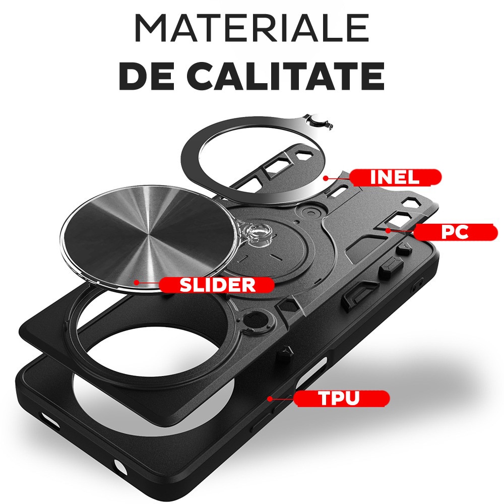 Husa pentru Honor Magic 8 Pro, CamGuard Pro Kickstand, Slider Camera, Antisoc, Protectie Superioara, Negru