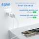 Incarcator Samsung Galaxy A57 compatibil Fast Charge 45W Type-C, Cablu 100W Type-C inclus, Afisaj Led, Alb/ Gri