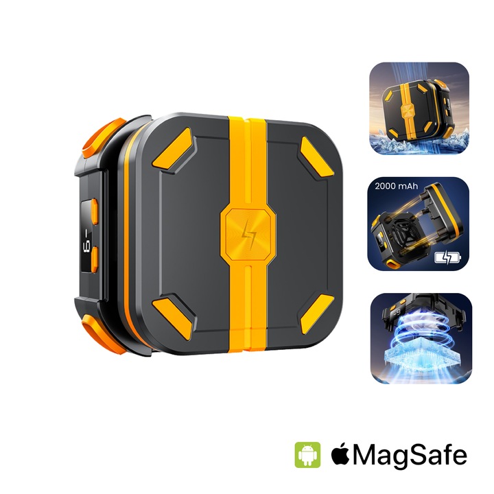 Cooler Magnetic Telefon BIZAIMO P70 Wireless, Racire cu Semiconductor, Baterie Detasabila 2000mAh, Negru-Galben
