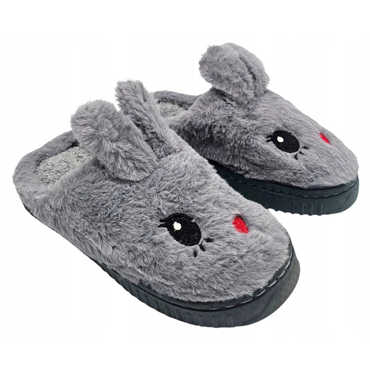 Papuci copii Chung shi, model iepuras, antiderapant, gri, plus moale, 28-29 EU