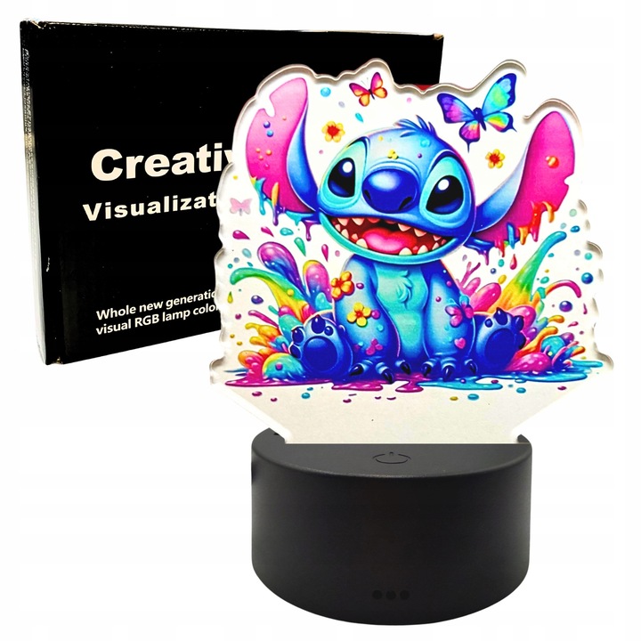 Lampa de veghe LED Creative Stitch, 3D, culori RGB, pentru copii, decorativa, cu telecomanda