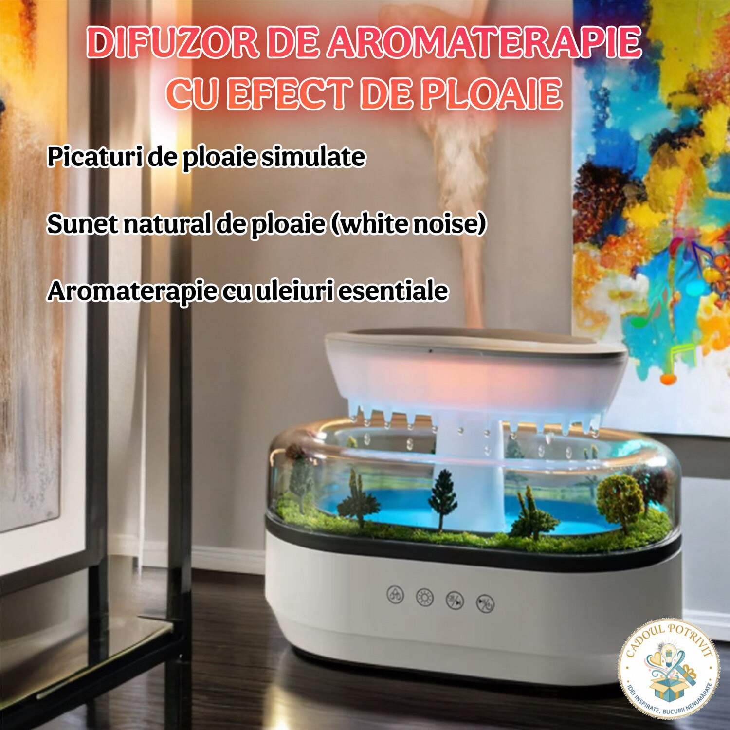 DIFUZOR AROMATERAPIE FOREST, model 286, 250ml, 24V/650mA, sunet ploaie ...