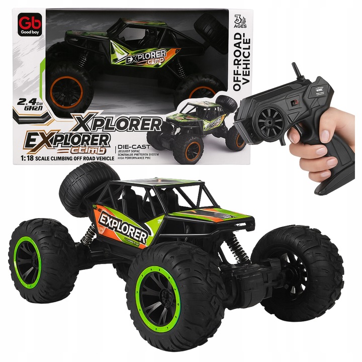 Masina RC Off Road Wanxing 1:18, verde-negru, control 2,4 GHz, set complet