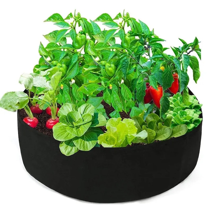Ghiveci material pentru legume si ierburi, rotund, 100x30cm, respirabil, durabil, negru