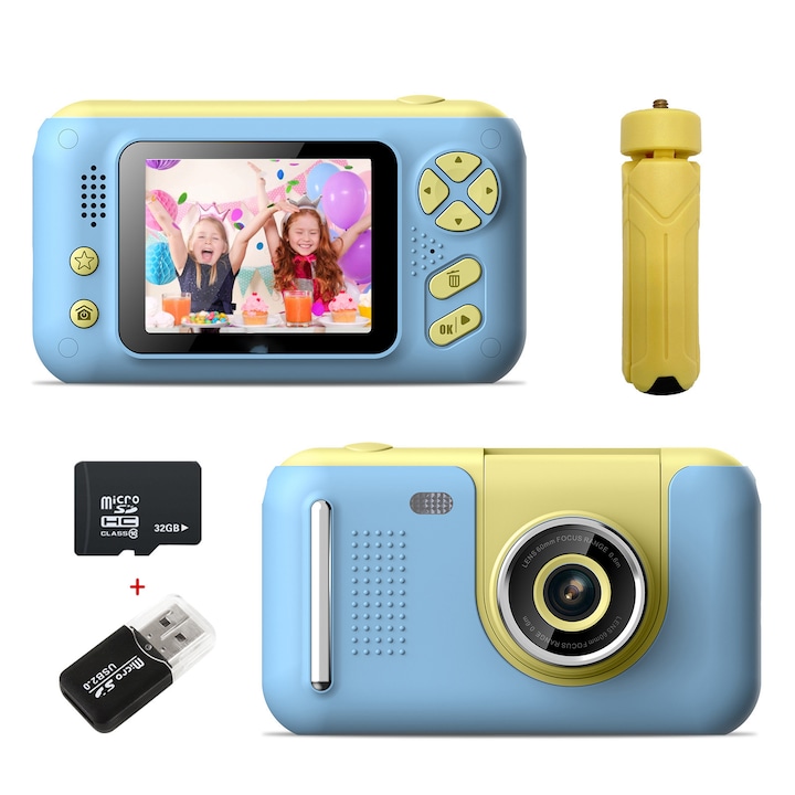 Aparat foto digital compact cu card de memorie de 64GB, Aiorber, ecran rabatabil la 180 de grade, 64 MP, 4K, autofocus digital inteligent, compact si portabil, blit incorporat, negru