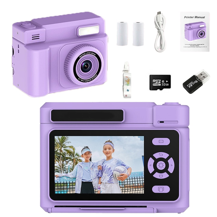 Aparat foto digital compact cu card de memorie de 32 GB, Aiorber, senzor de 96 megapixeli, zoom 16x, functie de inregistrare video, blit incorporat, ecran IPS de 2,4 inci, alb