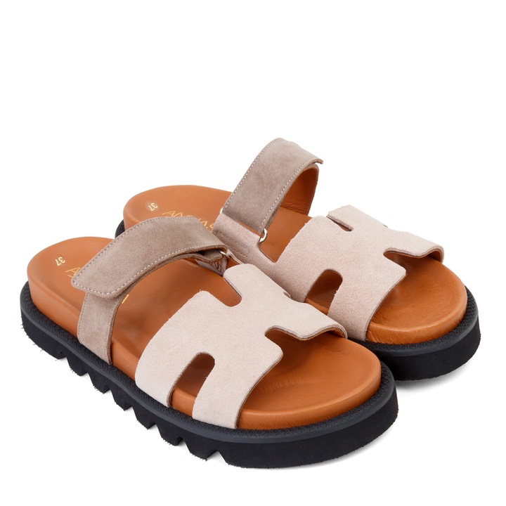 Slapi ADA - piele naturala crem/bej, Crem, 40