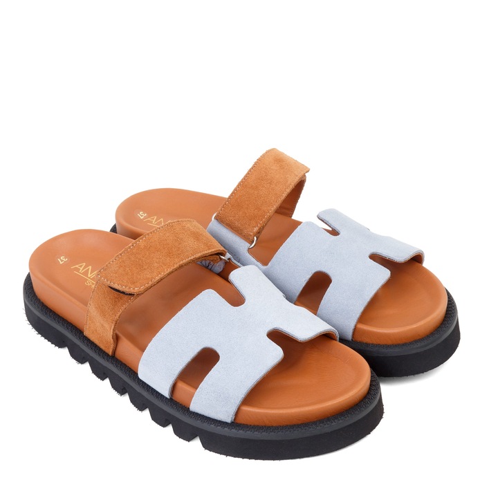 Slapi ADA - piele naturala bleu/marovdsafa, Albastru deschis, 39