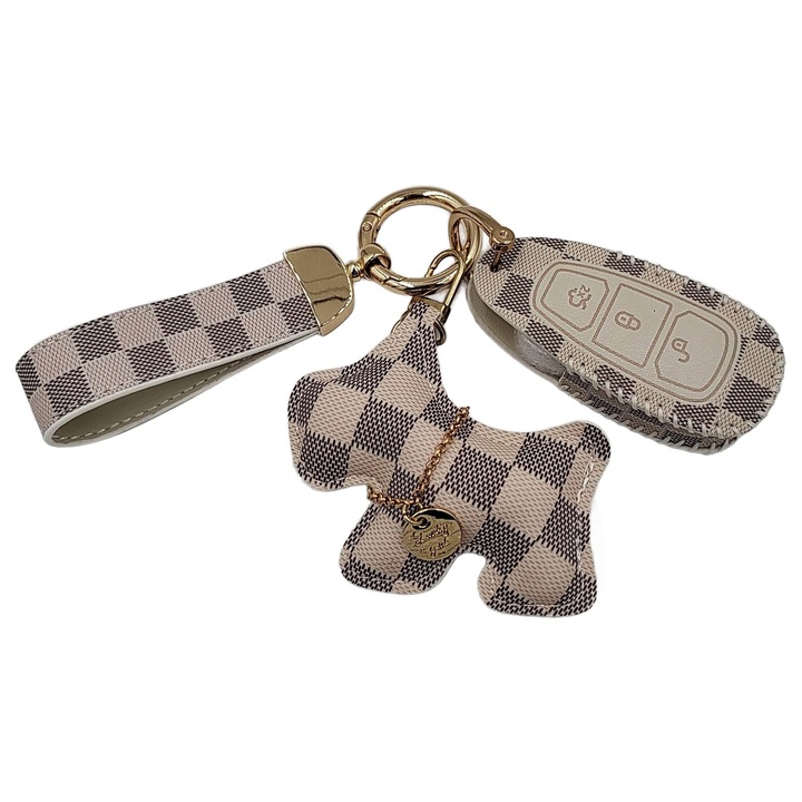 Set etui breloc din piele pentru cheie Ford, Catel, 79x38,5mm, maro