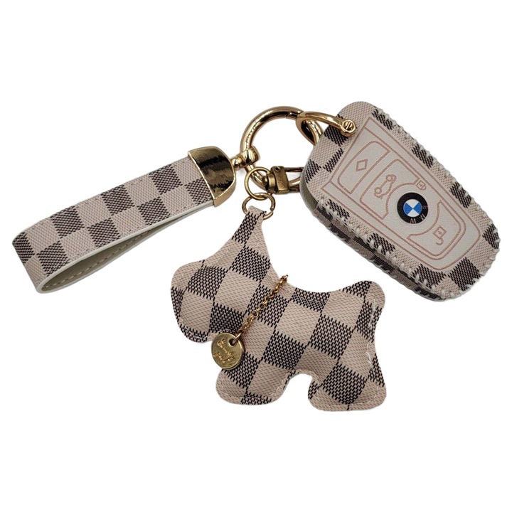 Bőrtok készlet + kulcstartó + kulcsdísz BMW-hez, 79x42mm, többszínű