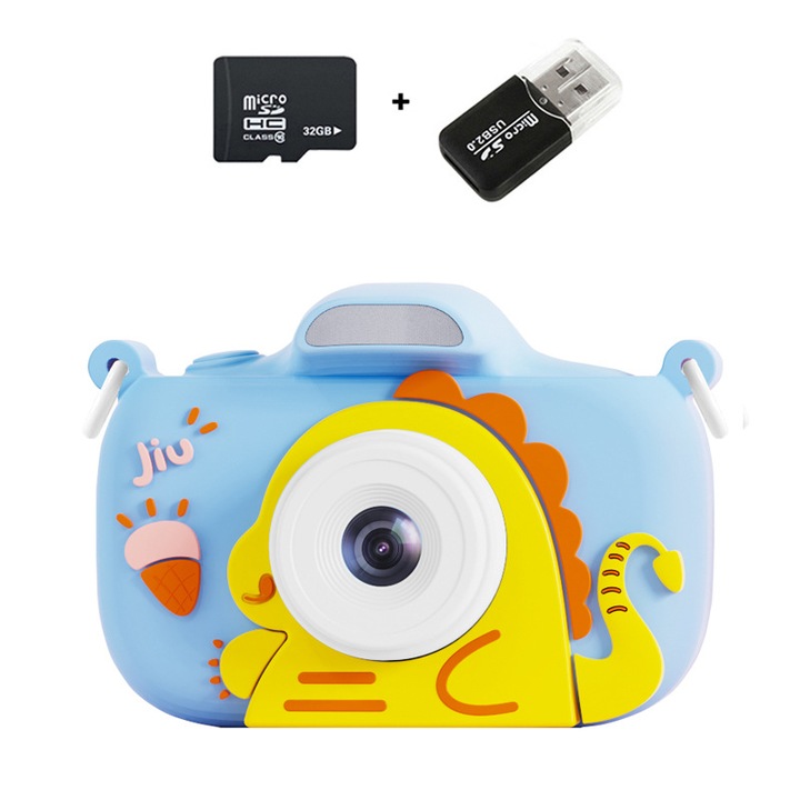 Cameră foto pentru copii, ORBER, dublă cameră, ecran HD 2.4 inch, albastră