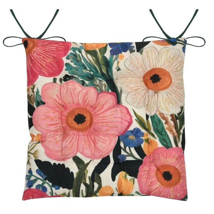 Perna pentru scaun, Stof, model Betty, floral, 38x38cm, crem și multicolor