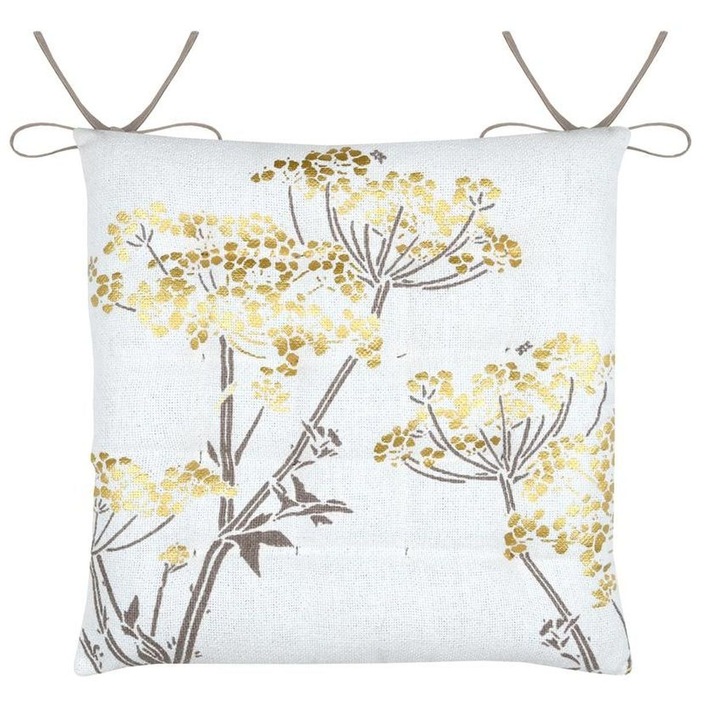 Perna Scaun, STOF, ORIANA, Sezut Moale Cu Flori Aurii, Model Floral Elegant, Bumbac Si Poliester Calitate Inalta, Ideala Pentru Sufragerie Sau Bucatarie, Confortabila Si Rezistenta, 38x38 cm, Alb