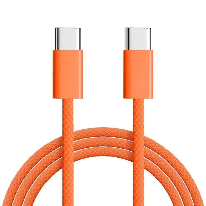 Cablu de încărcare rapidă USB-C la USB-C Alfkary, 60W, impletit, portocaliu, 1m