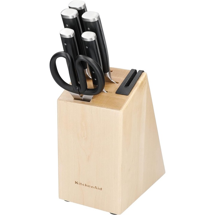 Set de 6 cutite KitchenAid din otel inoxidabil, suport cu ascutitor, 33cm, ergonomic