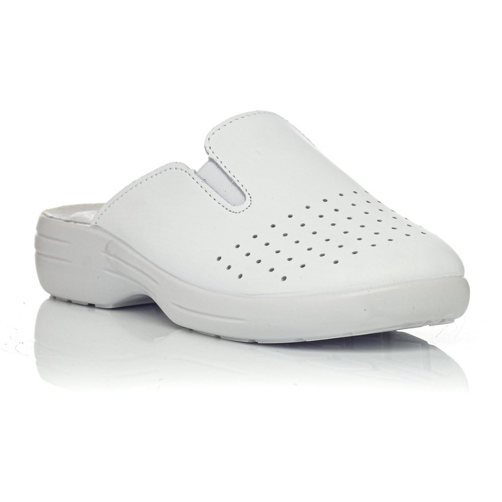 Saboti dama Sunshine 135, anatomici, piele naturala, alb