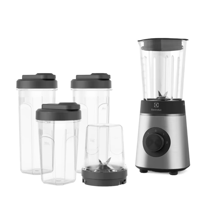 Blender compact ELECTROLUX Create 4 E4CB1-6ST, 350W, 2 Trepte Viteza + Pulse, recipient sticla 600 ml, recipiente din Tritan (2 x 600 ml / 1 x 300 ml), rasnita, Inox