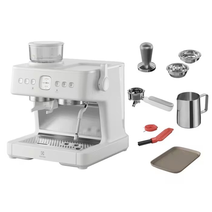 Espressor manual Electrolux E8EC1-8SW, Dual Thermoblock, Portafiltru profesional 58 mm, 3 L, 2200W, 20 bar, Alb Perlat