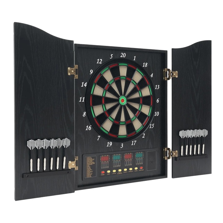 Elektronikus darts tábla, automata pontozás, 4 LED kijelző, falra szerelhető, fekete