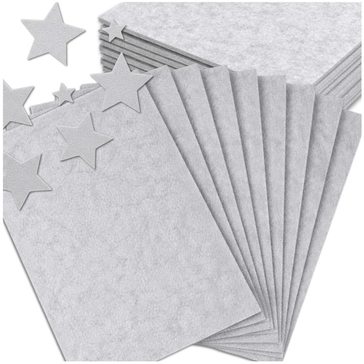 Set Coli de Fetru Decorativ Gri 30x30cm, 10 Bucati, Grosime 1mm