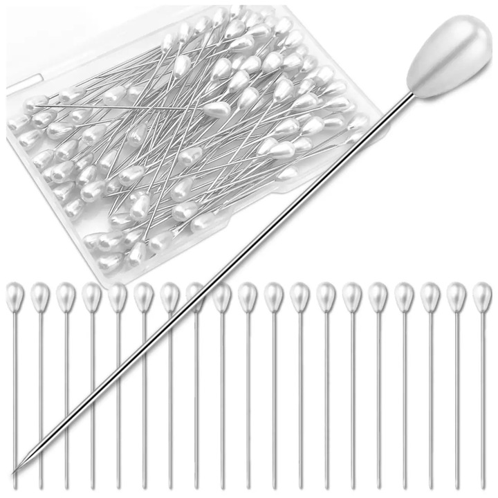 Set 50 Ace de Cusut Albe Perlate 55mm pentru Aranjamente Florale, Decoratiuni Nunta, Ambalate in Cutie Practica