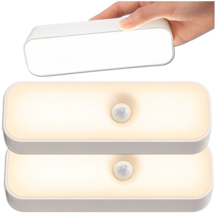 Set 2 Lampi LED cu Senzor de Miscare PIR, Edibazzar, Magnetice, Reincarcabile USB, Lumina Calda