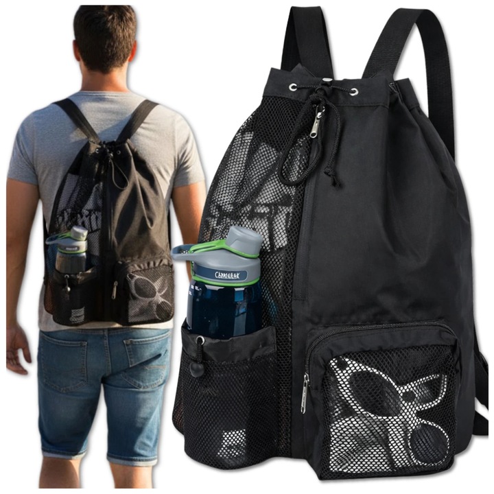 Rucsac sport Edibazzar, negru, poliester rezistent, 47x28cm, capacitate mare, bretele ajustabile