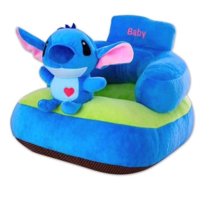 Fotoliu bebe Stitch, plus, cu spatar, albastru, 1 an+