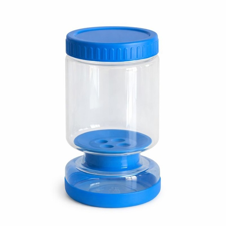 Borcan de Muraturi, Flippy, Borcan cu Separator Divizat de 34oz pentru Lichide, Ermetic, Termorezistent, Tip Clepsidra, 800 ml, 21 x 11 x 11 cm, Capac Albastru