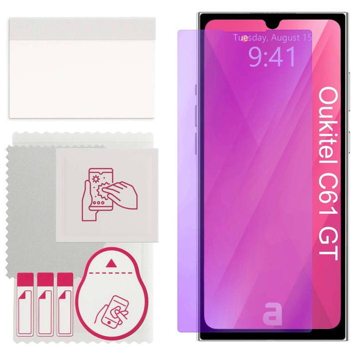 apgo ANTI-BLUE védőüveg Oukitel C61 GT-hez – hibrid, edzett kijelzővédő üveg, fényes, pro flexible Hybrid Glass, 9H, full glue