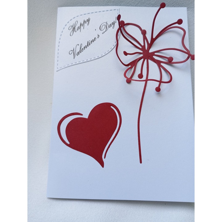 Felicitare Valentine's Day, inima, 10*14 cm alb perlat