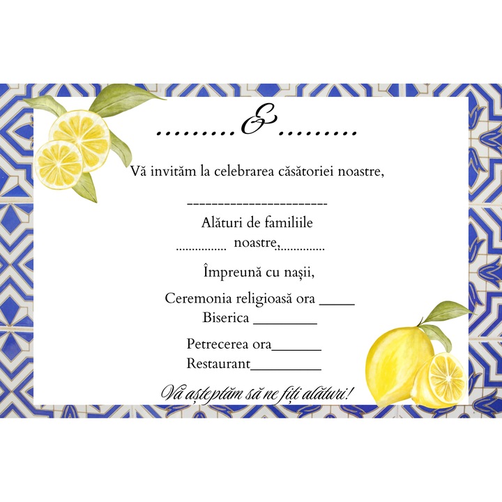 Set 10 Invitatii nunta 10x15 cm cu plic, Model 41