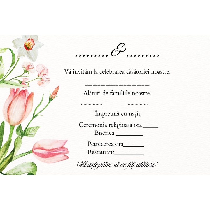 Set 10 Invitatii nunta 10x15 cm cu plic, Model 44