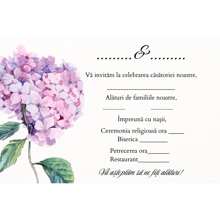 Set 10 Invitatii nunta 10x15 cm cu plic, Model 46