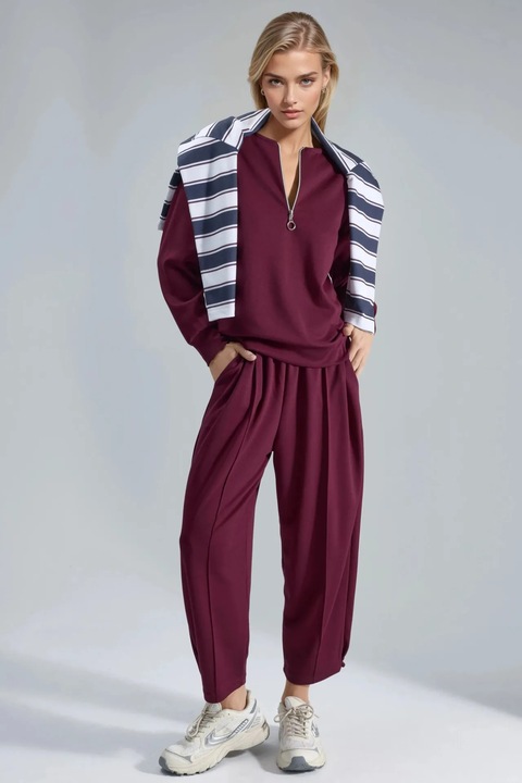 Trening lifestyle dama, HiCCUP, doua piese, visiniu, tricot, S INTL