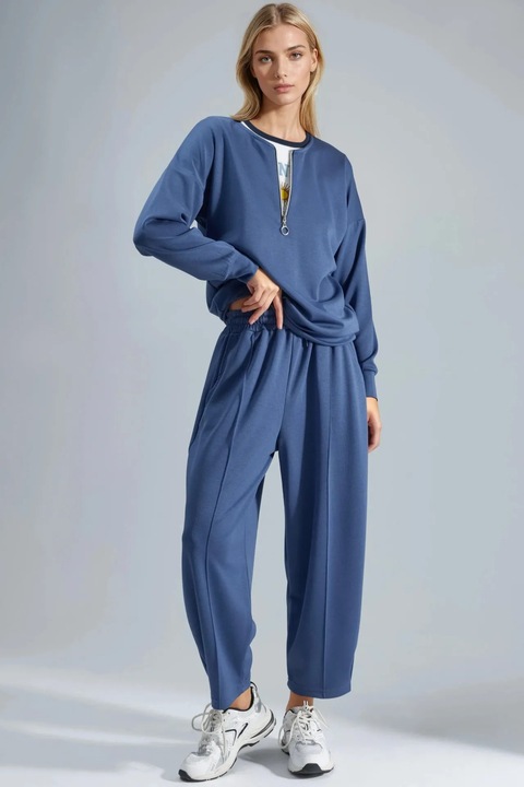 Trening din doua piese, HiCCUP, set cu guler cu fermoar, albastru cornflower, modal