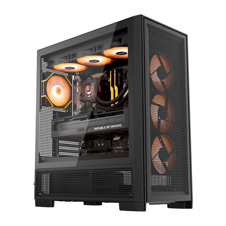 Carcasa pentru computer darkFlash AIRNOVA, Full Tower, E-ATX, ATX, M-ATX, ITX, 3 ventilatoare incluse, Negru