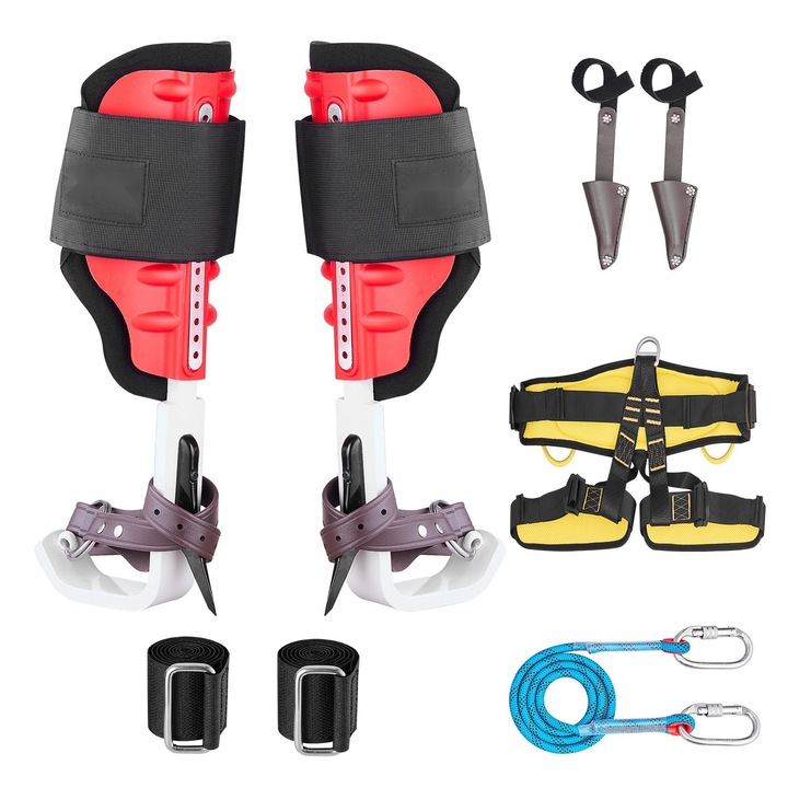 Set pinteni (tepe) pentru catarat in copaci, Echipament pentru arboricultura, Inaltime ajustabila, Curele si protectii incluse, Capacitate 159 kg, Pinteni din aluminiu durabili