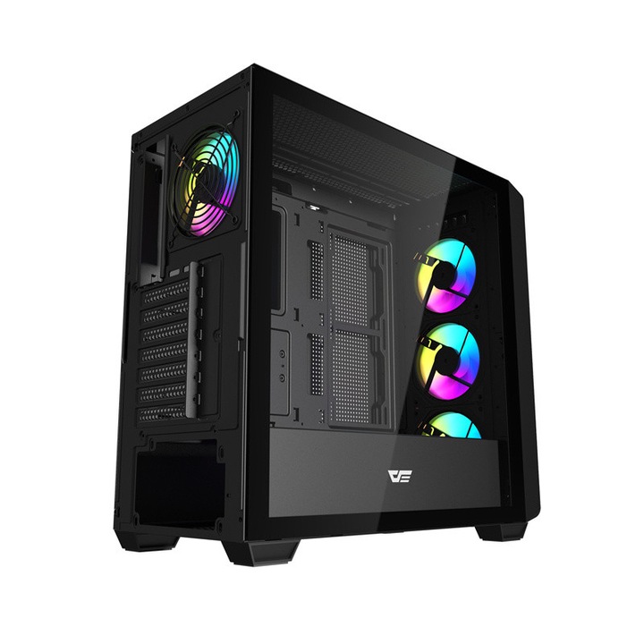 DarkFlash DS900WD számítógépház, Middle Tower, ATX, M-ATX, ITX, 4 ventilátorral, Fekete