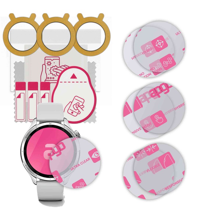 Set de 6 sticle de protectie pentru ceas Xiaomi Watch S4 47mm – apgo, full glue, sticla hibrida, lucioasa, protectie pentru afisajul ceasului, anti-zgarieturi
