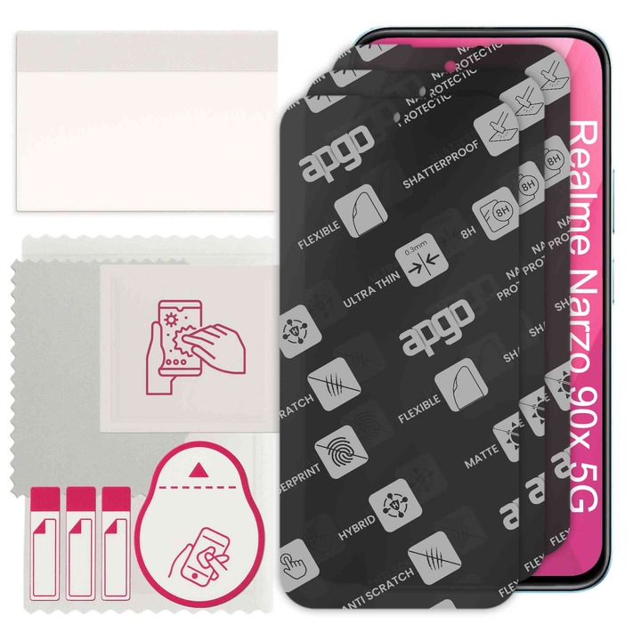 3x apgo MATTE hibrid védőüveg Realme Narzo 90x 5G-vel kompatibilis, rugalmas nanovédelem, kiváló helyettesítője az edzett üvegnek