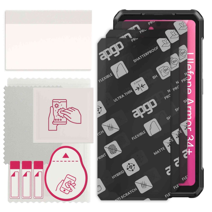 3x apgo MATT hibrid védőüveg Ulefone Armor 34+Plus kompatibilis, flexibilis nanoüveg, kiválóan helyettesíti az edzett üveget