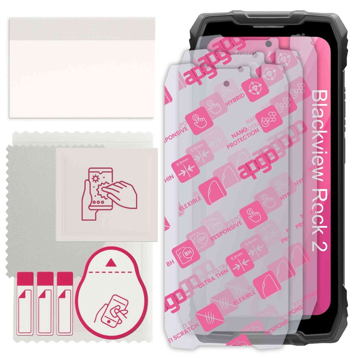 3x apgo Ultra-Clear Hybrid védőüveg Blackview Rock 2-vel kompatibilis, rugalmas nanovédelem, kiváló helyettesítője az edzett üvegnek