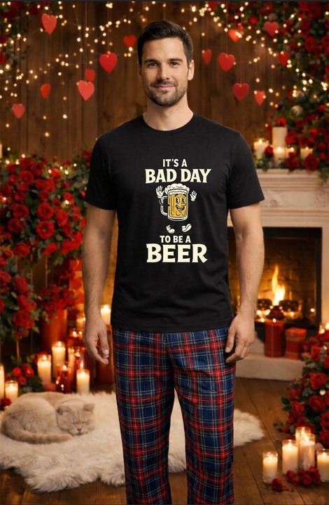 Férfi pamut pizsama szett, Valentin-nap, Dragobete kollekció 96298, Fekete