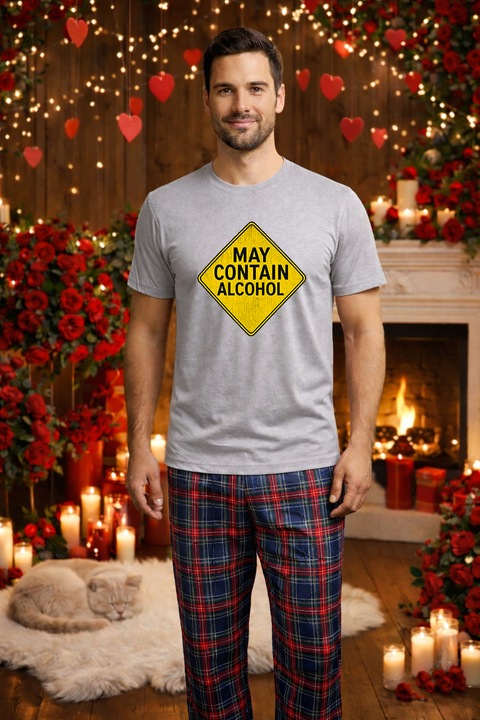 Férfi pamut pizsama szett Valentin-nap, Dragobete kollekció 96288, Szürke