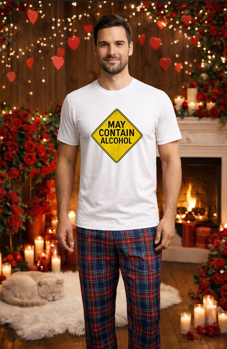 Férfi pamut pizsama szett Valentin-nap, Dragobete kollekció 96288, Fehér