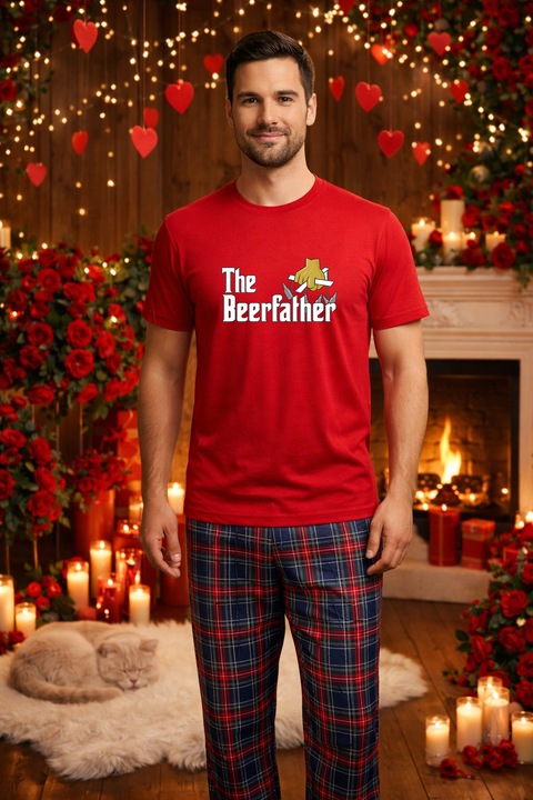 Férfi pamut pizsama szett Valentin-nap, Dragobete kollekció 96257, Piros