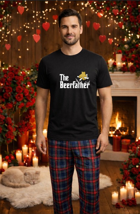 Férfi pamut pizsama szett Valentin-nap, Dragobete kollekció 96257, Fekete